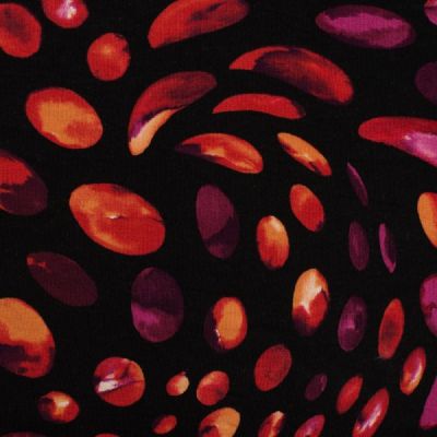 Tissu Jersey Viscose Dots rouges sur fond Noir - Par 10 cm