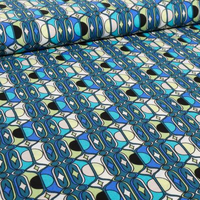 Tissu Viscose Chally Graphy sur fond Bleu - Par 10 cm