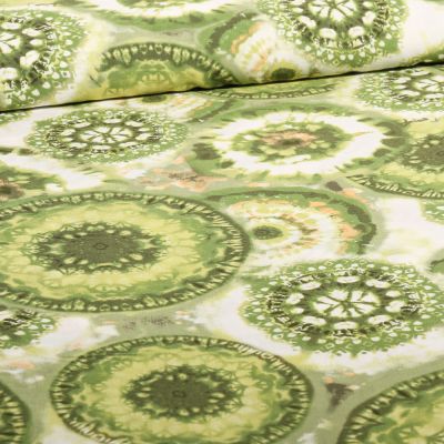 Tissu Viscose de Coton Manda vert sur fond Blanc - Par 10 cm