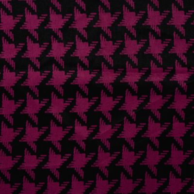 Tissu Polyester satiné Big pied de poule Framboise sur fond Noir - Par 10 cm
