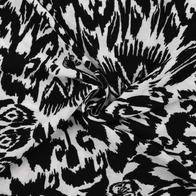 Tissu Crépon Viscose butterflies Blanc et Noir - Par 10 cm