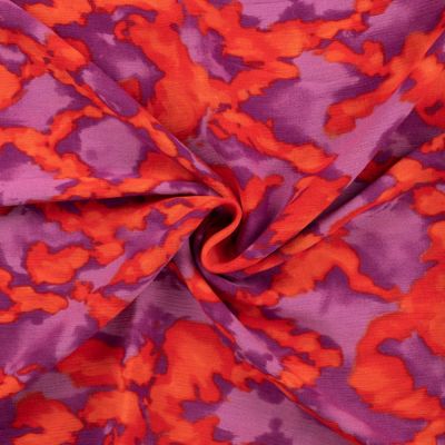 Tissu Crépon Viscose Mia Lilas sur fond Rouge - Par 10 cm
