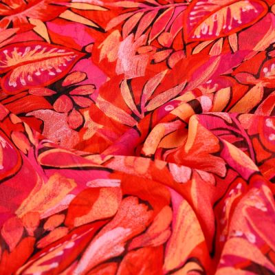 Tissu Mousseline Crépon Yoryu sur fond Rouge - Par 10 cm