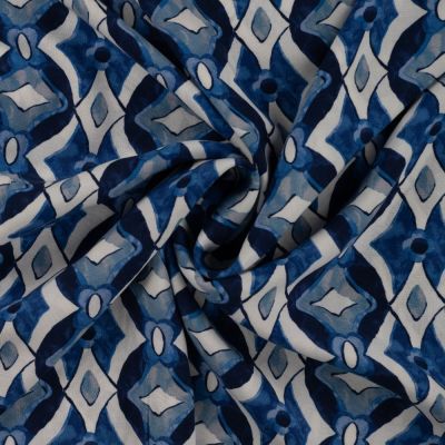 Tissu Viscose Chally Diamonds sur fond Bleu denim - Par 10 cm