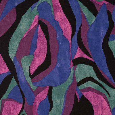 Tissu Jersey Viscose imprimé motif abstrait rose et violet sur fond Noir - Par 10 cm