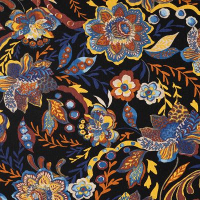 Tissu Jersey Viscose imprimé Fleuris jaune sur fond Noir - Par 10 cm