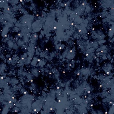 Tissu Viscose Chally Tacheté pois dorés sur fond Bleu nuit - Par 10 cm