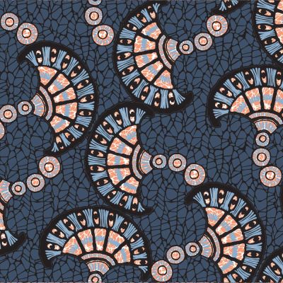 Tissu Viscose Chally Bali sur fond Bleu denim - Par 10 cm
