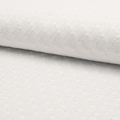 Tissu Broderie Anglaise Losanges Blanc sur fond Blanc - Par 10 cm