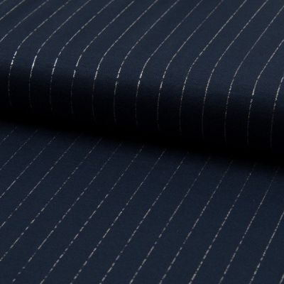 Tissu Polyviscose extensible rayures lurex Bleu marine - Par 10 cm