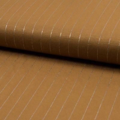 Tissu Polyviscose extensible rayures lurex Camel - Par 10 cm