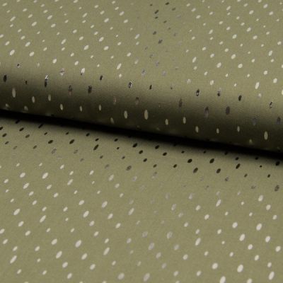 Tissu Viscose  Gouttes métallisées argentées Vert kaki - Par 10 cm