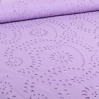 Tissu Broderie anglaise Suzzy sur fond Lilas - Par 10 cm
