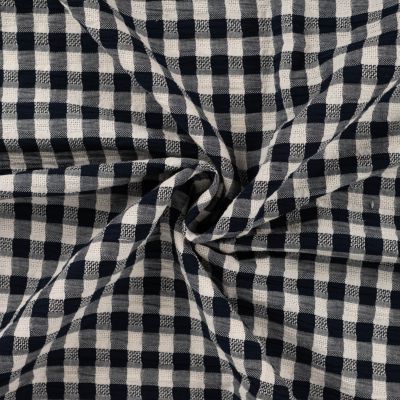 Tissu Seersucker Vichy carreaux Bleu marine - Par 10 cm