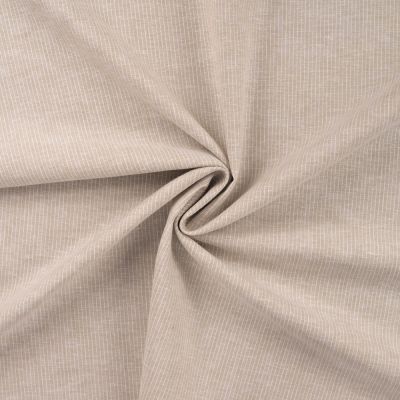 Tissu Lin Coton Rayé blanc sur fond Beige chiné - Par 10 cm