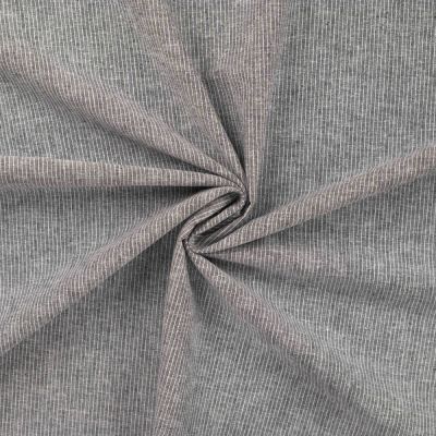 Tissu Lin Coton rayé blanc sur fond Gris chiné - Par 10 cm