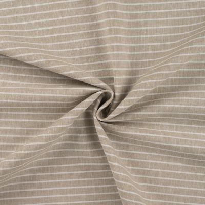 Tissu Lin Coton Rayé blanc sur fond Beige - Par 10 cm
