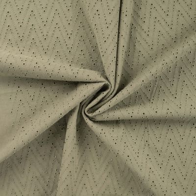 Tissu Coton brodé ajouré Leisa uni Vert kaki - Par 10 cm