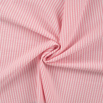 Tissu Popeline de Coton Seersucker Rayé Rose bébé - Par 10 cm