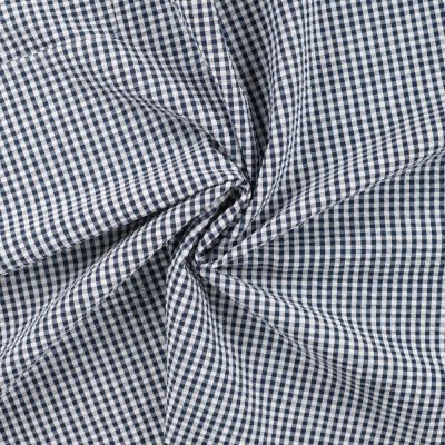 Tissu Seersucker Coton Vichy sur fond Bleu marine - Par 10 cm