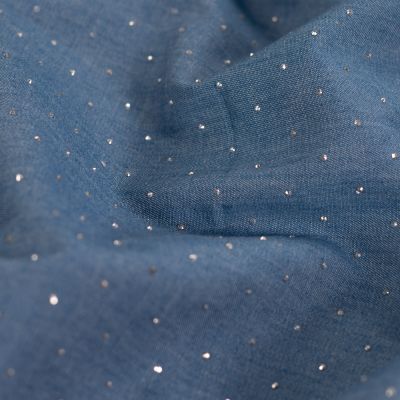Tissu Chambray Coton Strass sur fond Bleu denim - Par 10 cm