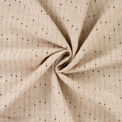 Tissu Lin Viscose rayures sequins Beige chiné - Par 10 cm
