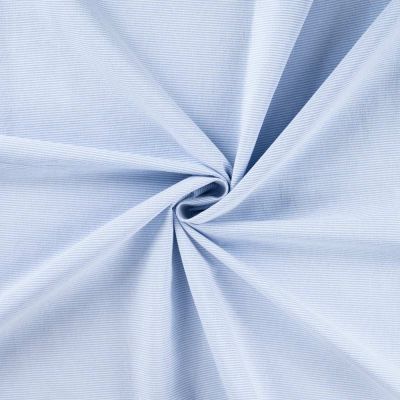 Tissu Polycoton Louisa fines rayures Blanc sur fond Bleu ciel - Par 10 cm