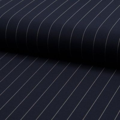 Tissu Gabardine légère et fluide  Rayures blanches sur fond Bleu marine - Par 10 cm