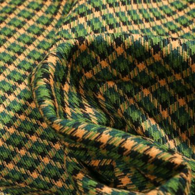 Tissu Jacquard polyviscose  Pied de poule sur fond Vert vif - Par 10 cm