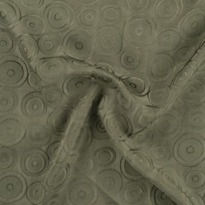 Tissu Viscose Jacquard Cercles en relief sur fond Vert kaki - Par 10 cm