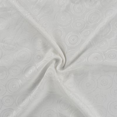 Tissu Viscose Jacquard Cercles en relief sur fond Blanc - Par 10 cm