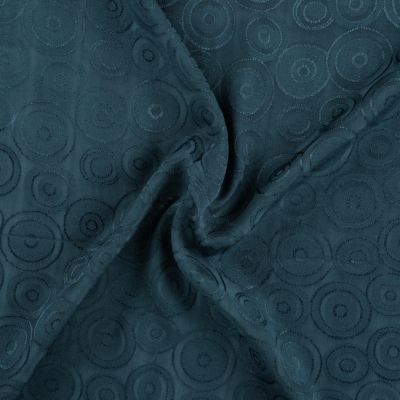 Tissu Viscose Jacquard Cercles en relief sur fond Bleu canard - Par 10 cm