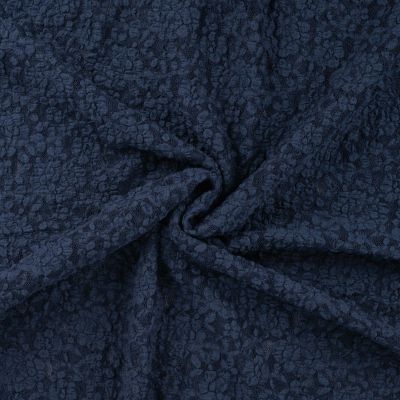 Tissu Dentelle Fleurs gaufrées Bleu marine - Par 10 cm