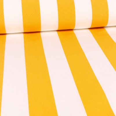 Tissu Toile Transat Rayures jaunes sur fond Blanc - Par 10 cm