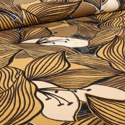 Tissu Lin Viscose Ryma sur fond Ocre - Par 10 cm