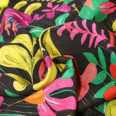 Tissu Viscose Rayures lurex sur fond Noir - Par 10 cm