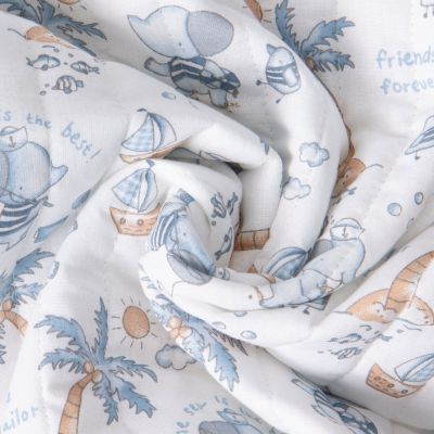 Tissu Coton Matelassé réversible Ray little sailor sur fond Blanc - Par 10 cm