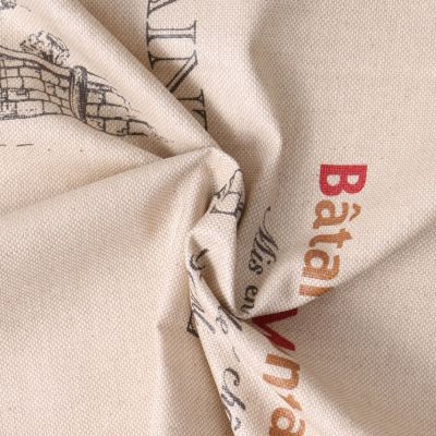 Tissu Toile Canvas Vinothèque appellations viticoles sur fond Beige - Par 10 cm