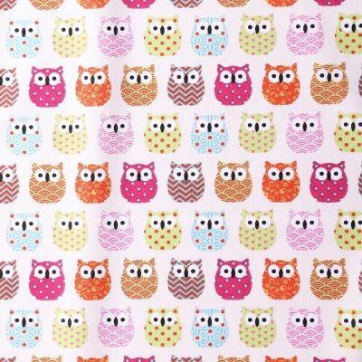 Tissu Coton Imprimé Arty Mini Hiboux Rose sur fond Blanc - Par 10 cm