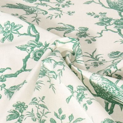 Tissu Coton cretonne enduit Jardin Nature sur fond Ecru - Par 10 cm