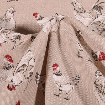 Tissu Toile Coton Poules Blanches sur fond Naturel - Par 10 cm