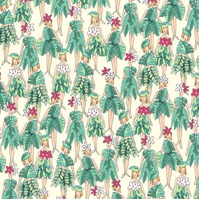Tissu Coton imprimé Vahinés sur fond Blanc cassé - Par 10 cm