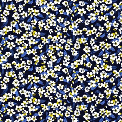 Tissu Coton imprimé Miyu sur fond Bleu marine - Par 10 cm