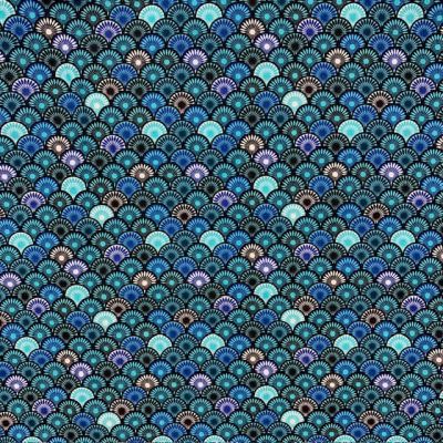 Tissu Coton imprimé Suri sur fond Bleu - Par 10 cm