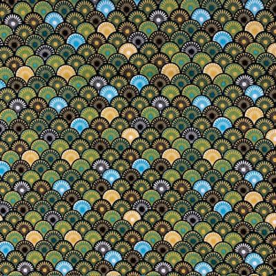 Tissu Coton enduit Suri sur fond Vert - Par 10 cm