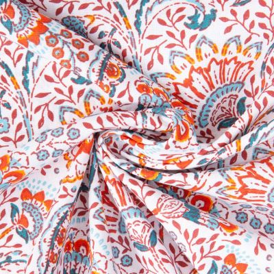 Tissu Coton imprimé Arty Lise fleurie rétro sur fond Blanc - Par 10 cm
