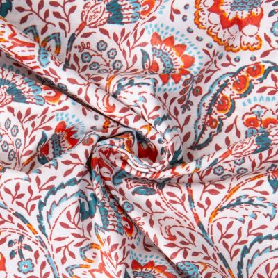 Tissu Coton enduit Arty Lise fleurie rétro sur fond Blanc - Par 10 cm
