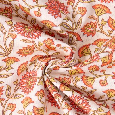 Tissu Coton imprimé Arty Santal fleuris sur fond Ecru - Par 10 cm
