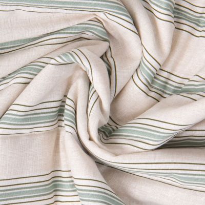 Tissu Coton Matelassé réversible Mathilda rayures Vert sur fond Blanc cassé - Par 10 cm