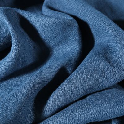 Tissu Lin lavé d&#039;ameublement Bleu pétrole - Par 10 cm